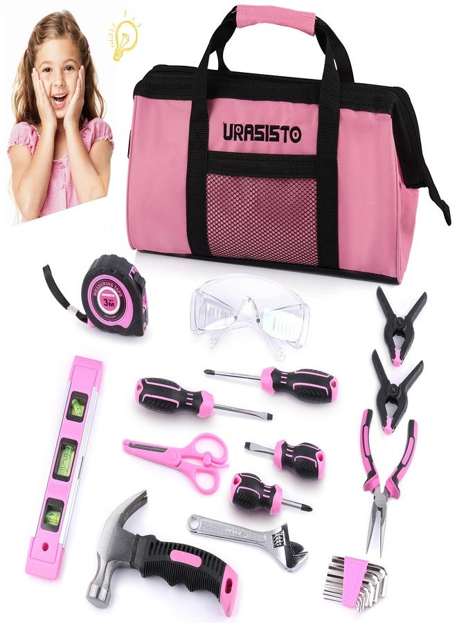 URASISTO 22-Piece Kids Tool Set with Storage Bag, Pink Junior Real Hand Tool Kit for Boys & Girls, Age 8+ - Image 1